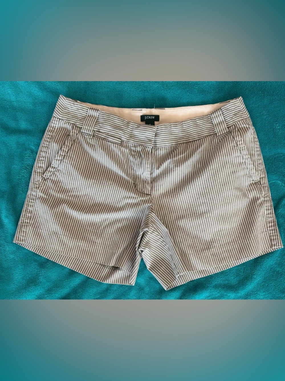 J. Crew Striped Seersucker Shorts in Taupe & White